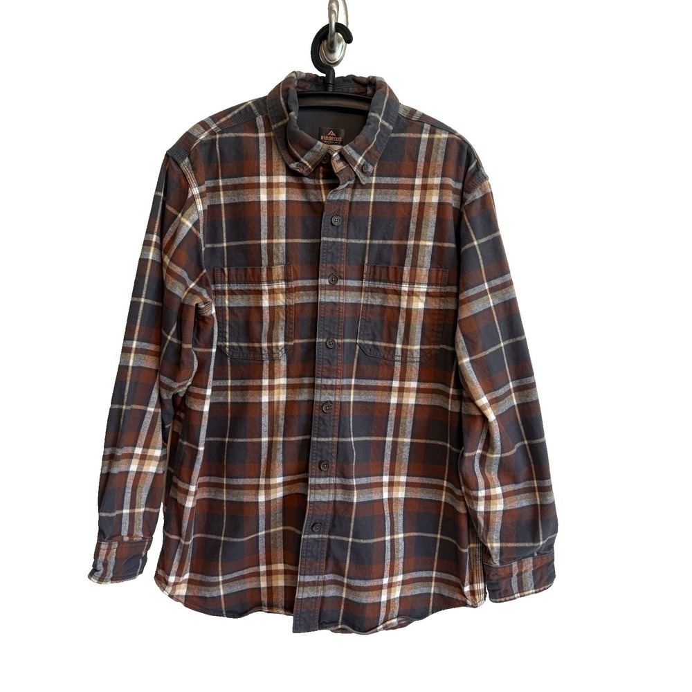 Ridgecut Toughwear Mens Flannel Shirt L Plaid Button Heavy Rugged Workwear